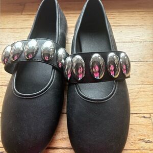 a new day Black Mary Jane Flats with Silver Oval Studs